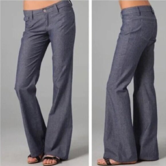 Joseph Ribkoff Wide Leg Flared Blue Chambray Denim Pants SZ 8/29 NEW! - Picture 1 of 16